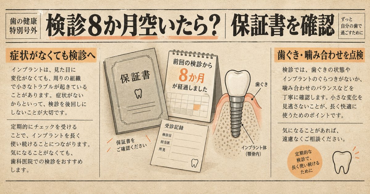 インプラント検診を8か月空けたら保証は？症状がなくても検診へ