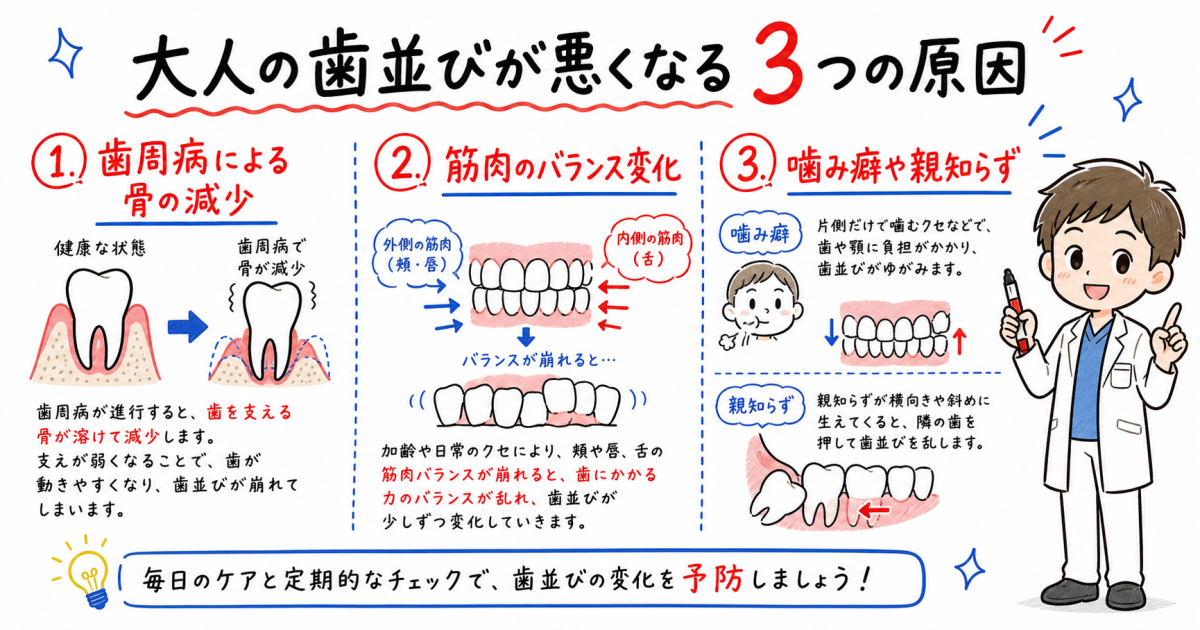 ■なぜ大人になって歯並びが悪くなる?歯科医師が解説する3つの原因