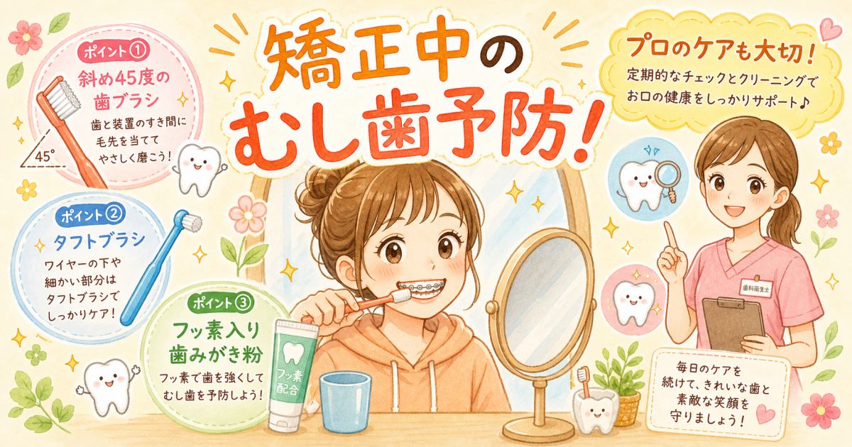 矯正中の歯磨きでむし歯予防!3つのポイントと歯科医院でのケアを解説