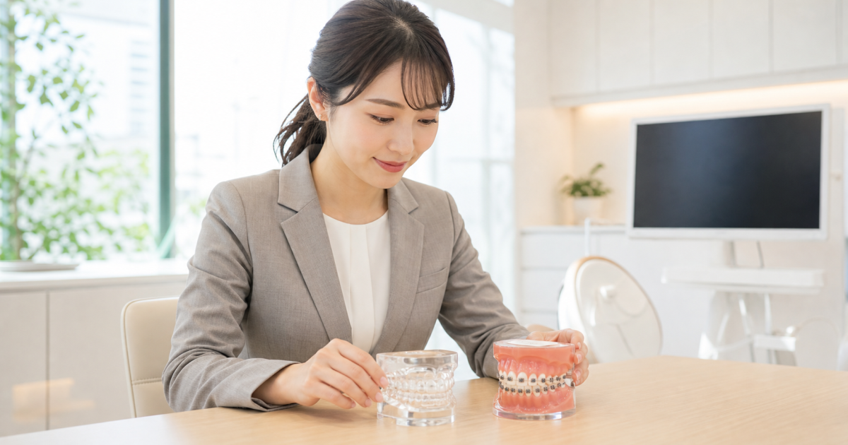 忙しい営業職の歯列矯正|マウスピースとブラケットの違いを解説