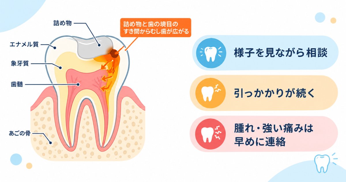症状と受診の急ぎ度｜詰め物の境目でむし歯が再発する原因